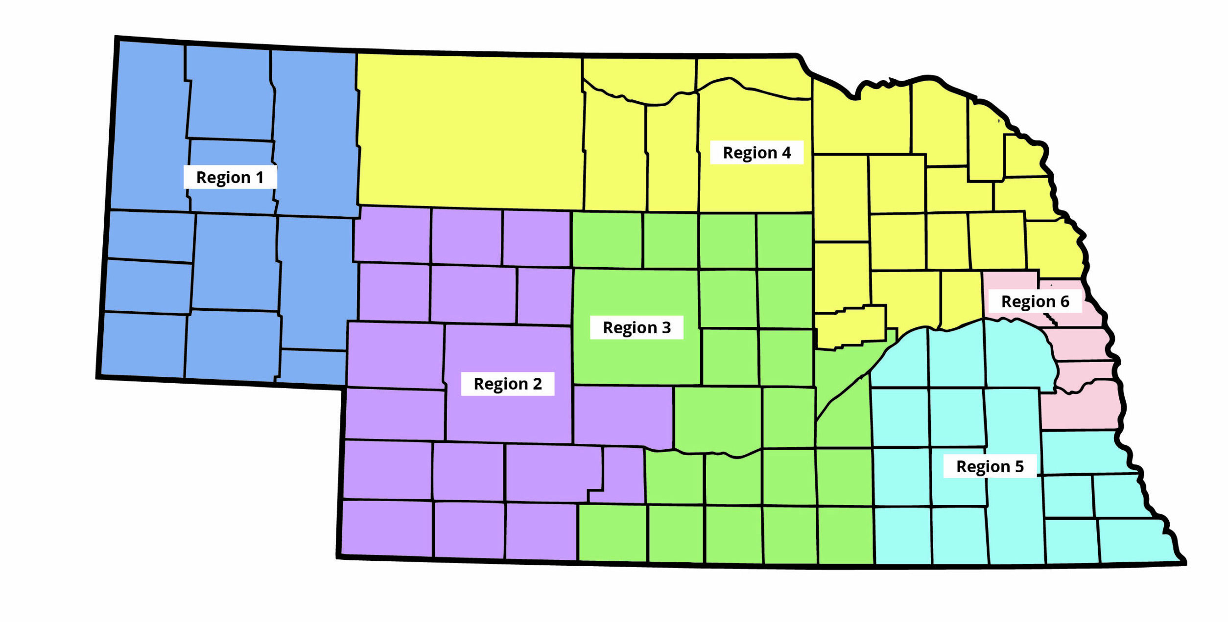 Map of Behavioral Health Regions 1 through 6