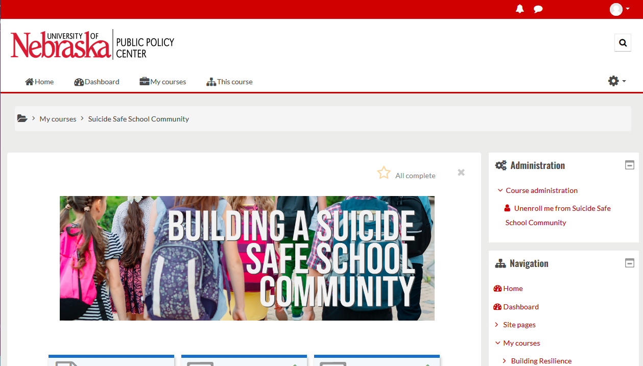 Building a Suicide Safe School Community course webpage