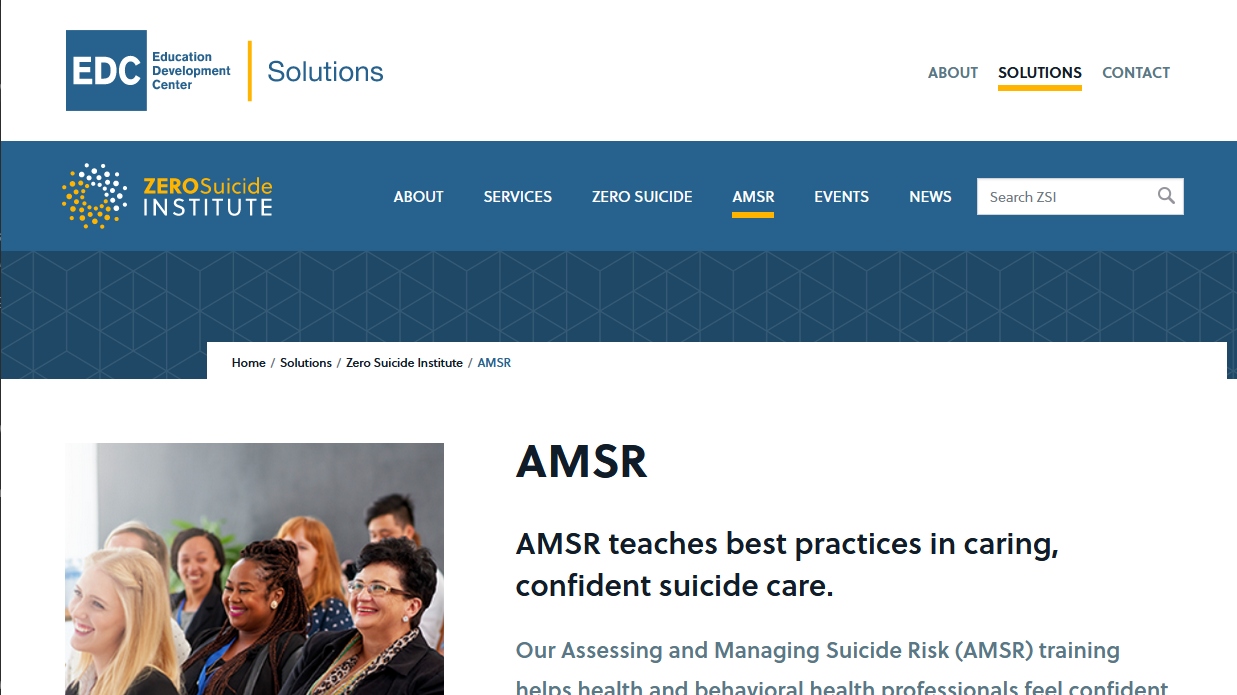 Assessing and Managing Suicide Risk (AMSR) training webpage